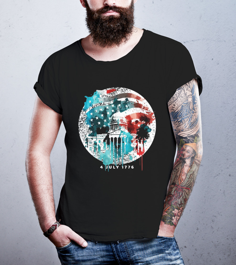 4 July 1776 American Flag Capitol Building Patriotic T-Shirt
