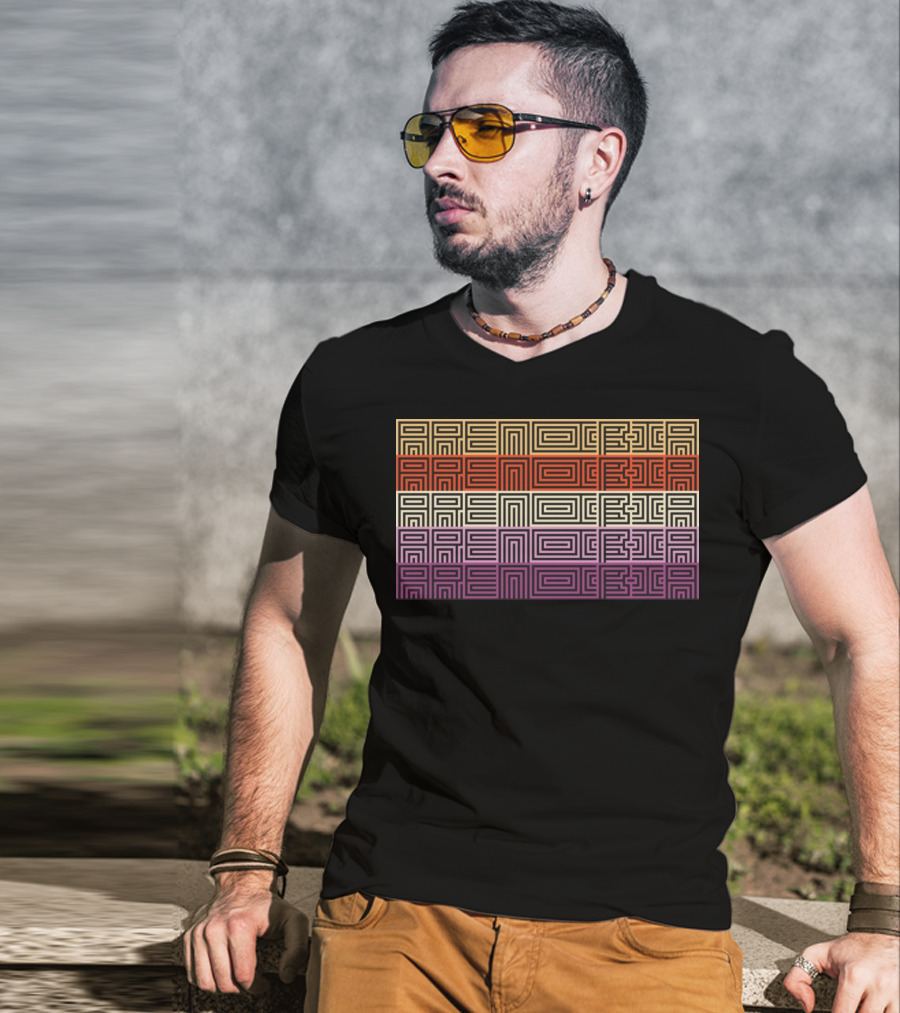 Arencibia Retro Geometric Pattern Text T-Shirt
