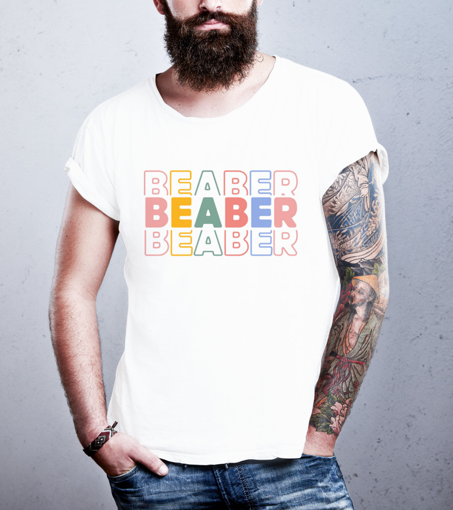 BEABER Multicolor Text Stacked Typography T-Shirt