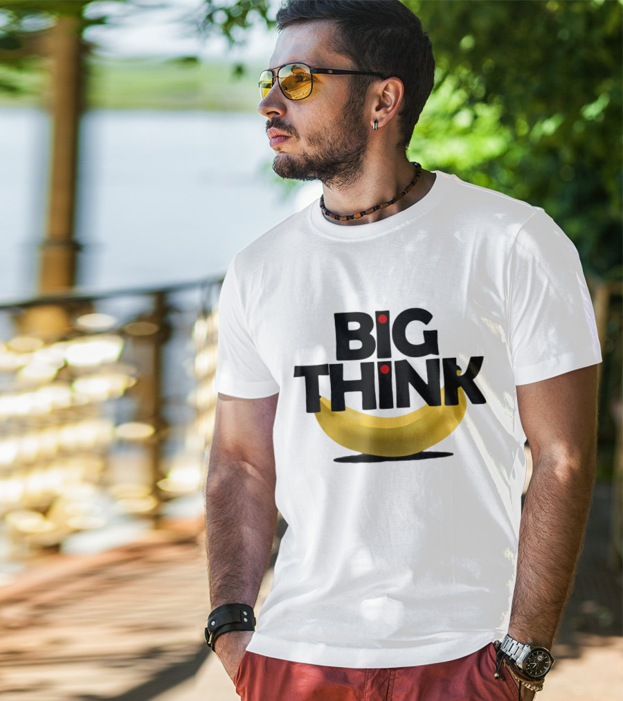 Big Think Black Text Yellow Banana Red Dots T-Shirt