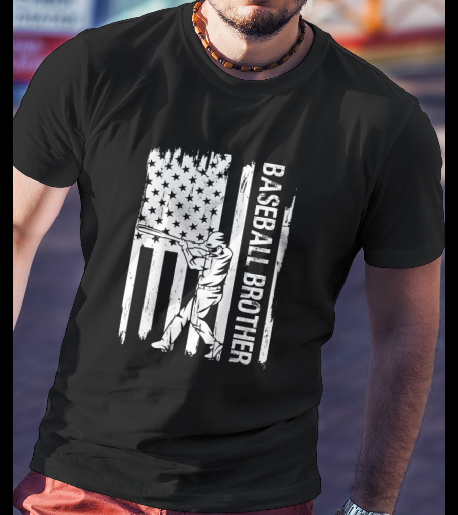 Baseball Brother USA Flag Catcher Father's Day T-Shirt