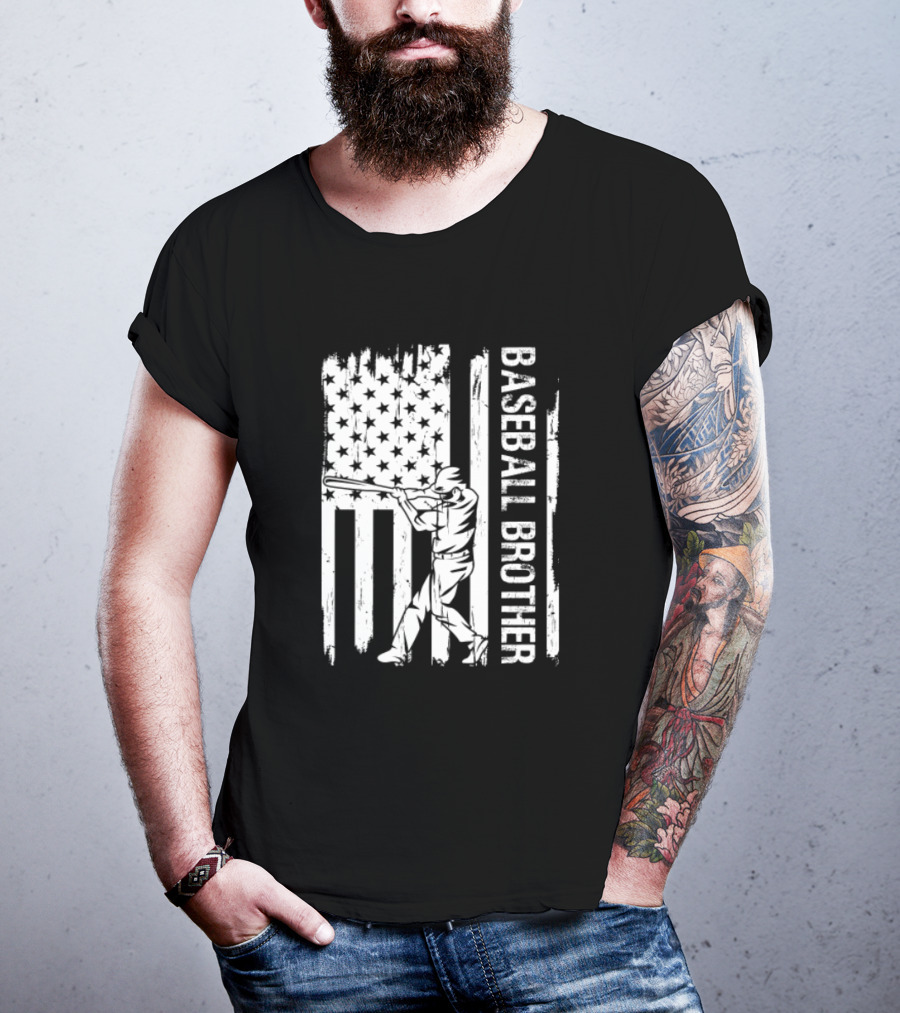 Baseball Brother USA Flag Catcher Father's Day T-Shirt