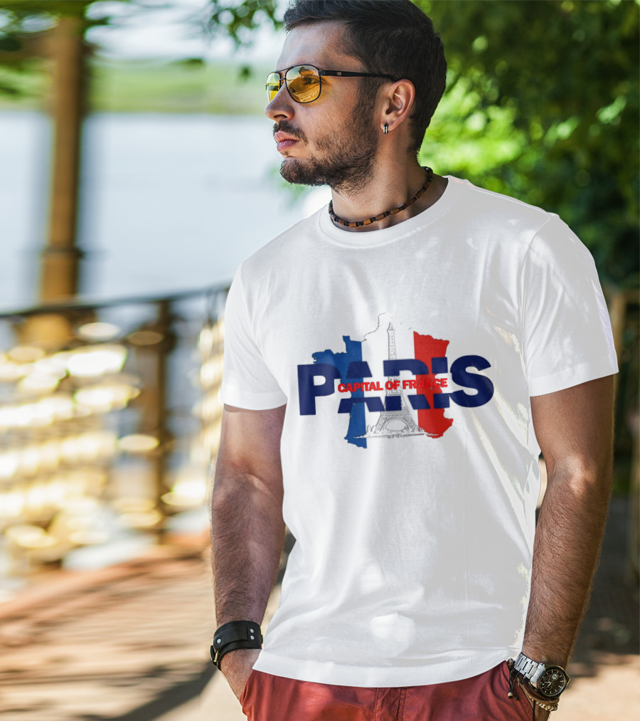 Paris Capital Of France Eiffel Tower Flag Map T-Shirt