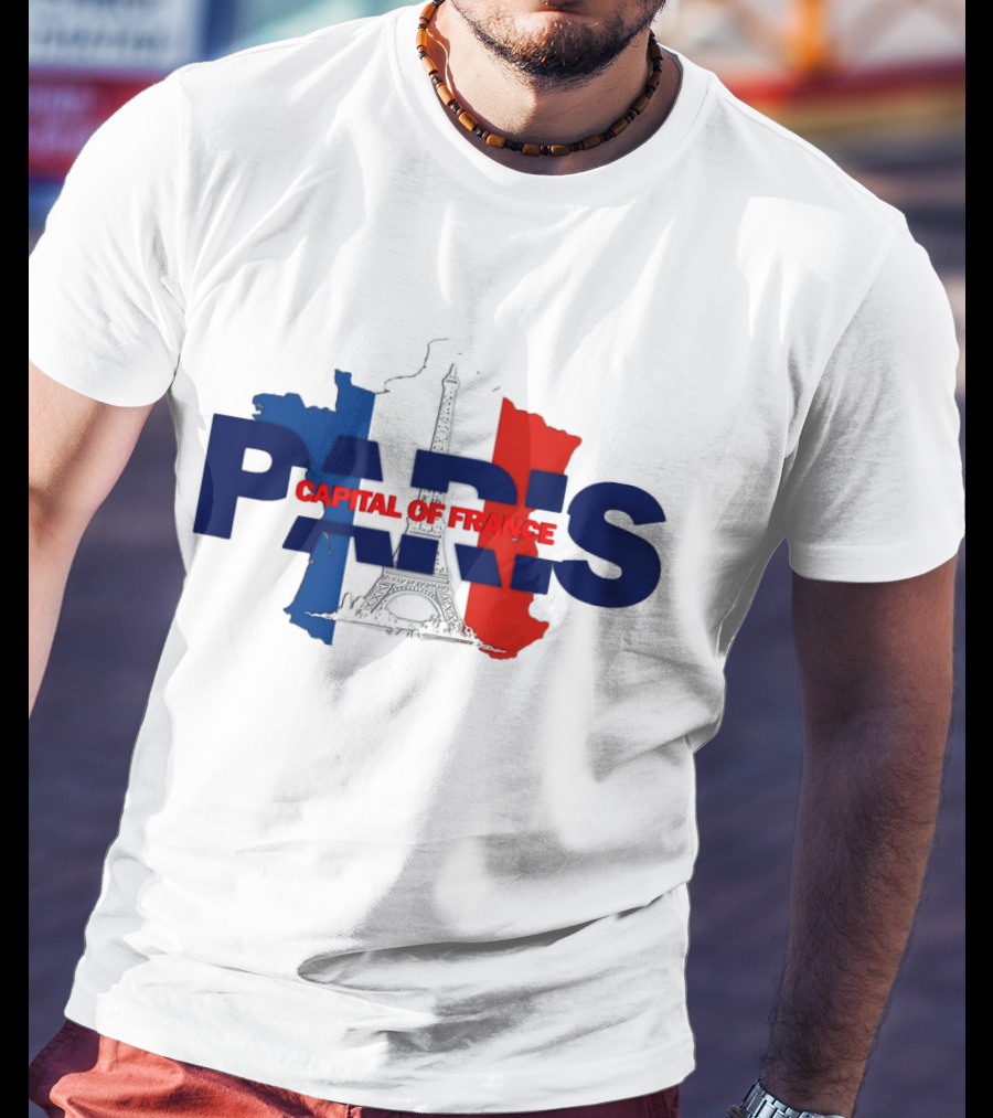 Paris Capital Of France Eiffel Tower Flag Map T-Shirt
