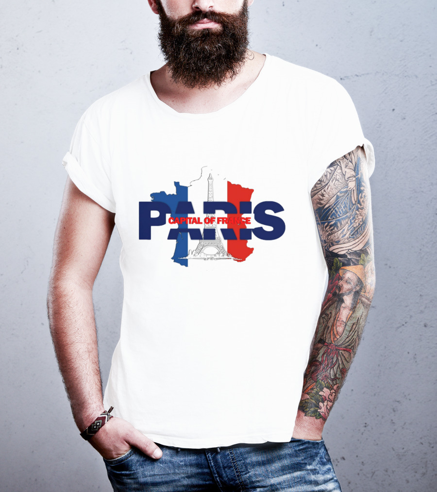 Paris Capital Of France Eiffel Tower Flag Map T-Shirt