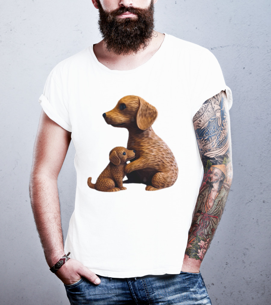 Dog Carvings Parent And Puppy Figurines T-Shirt