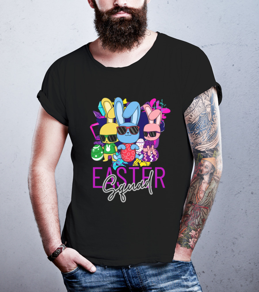 Easter Squad Cool Bunny Trio Retro Vibe T-Shirt