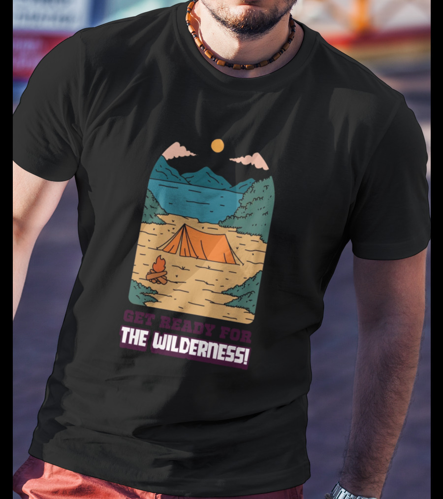 Get Ready For The Wilderness Camping Scene With Tent And Campfire T-Shirt