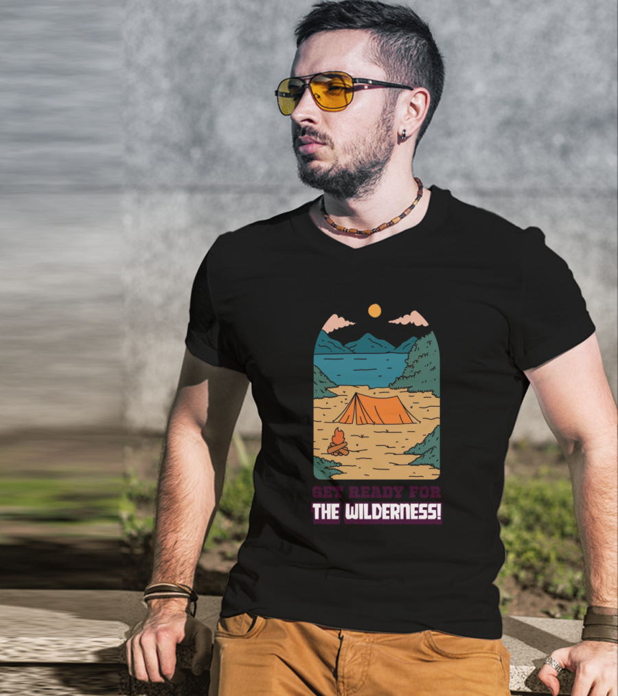Get Ready For The Wilderness Camping Scene With Tent And Campfire T-Shirt