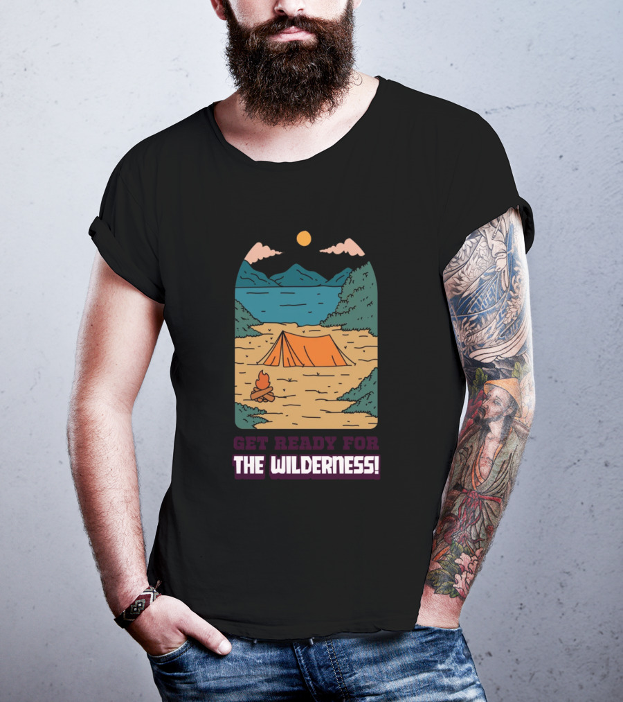 Get Ready For The Wilderness Camping Scene With Tent And Campfire T-Shirt