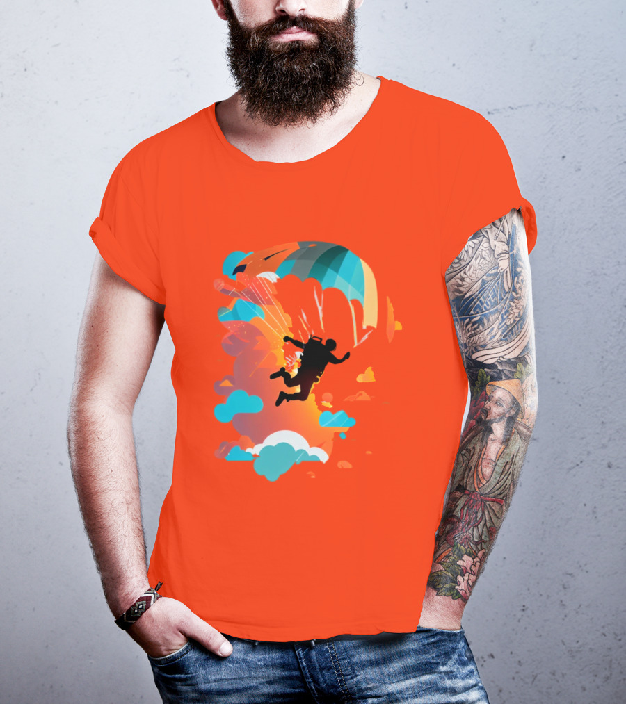 Skydiver Silhouette With Colorful Parachute And Clouds T-Shirt