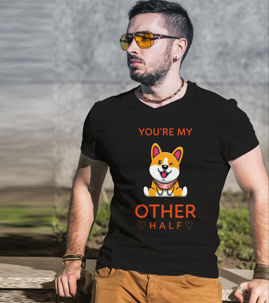 You're My Other Half Cute Pet Corgi Love Hearts T-Shirt