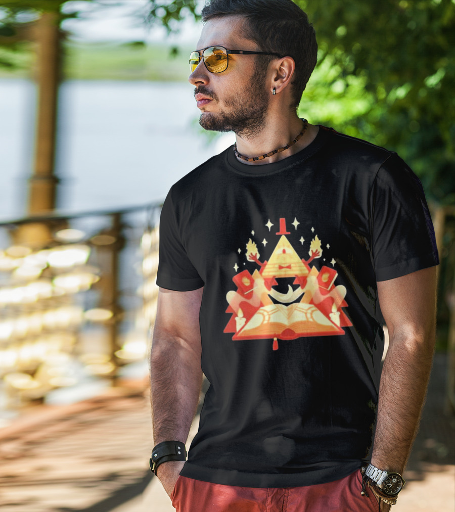Bill Cipher Reding Book Gravity Falls Mystical Pyramid T-Shirt