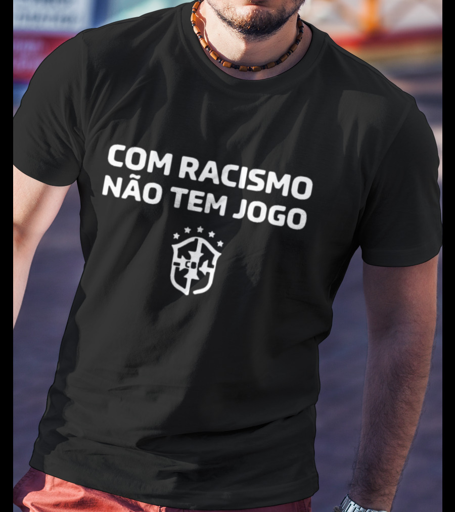 CBF Brasil Com Racismo Não Tem Jogo Football Emblem T-Shirt
