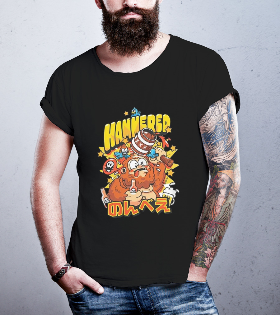 HAMMERED Cold Ones Merch Cartoon Character With Barrel And Birds T-Shirt