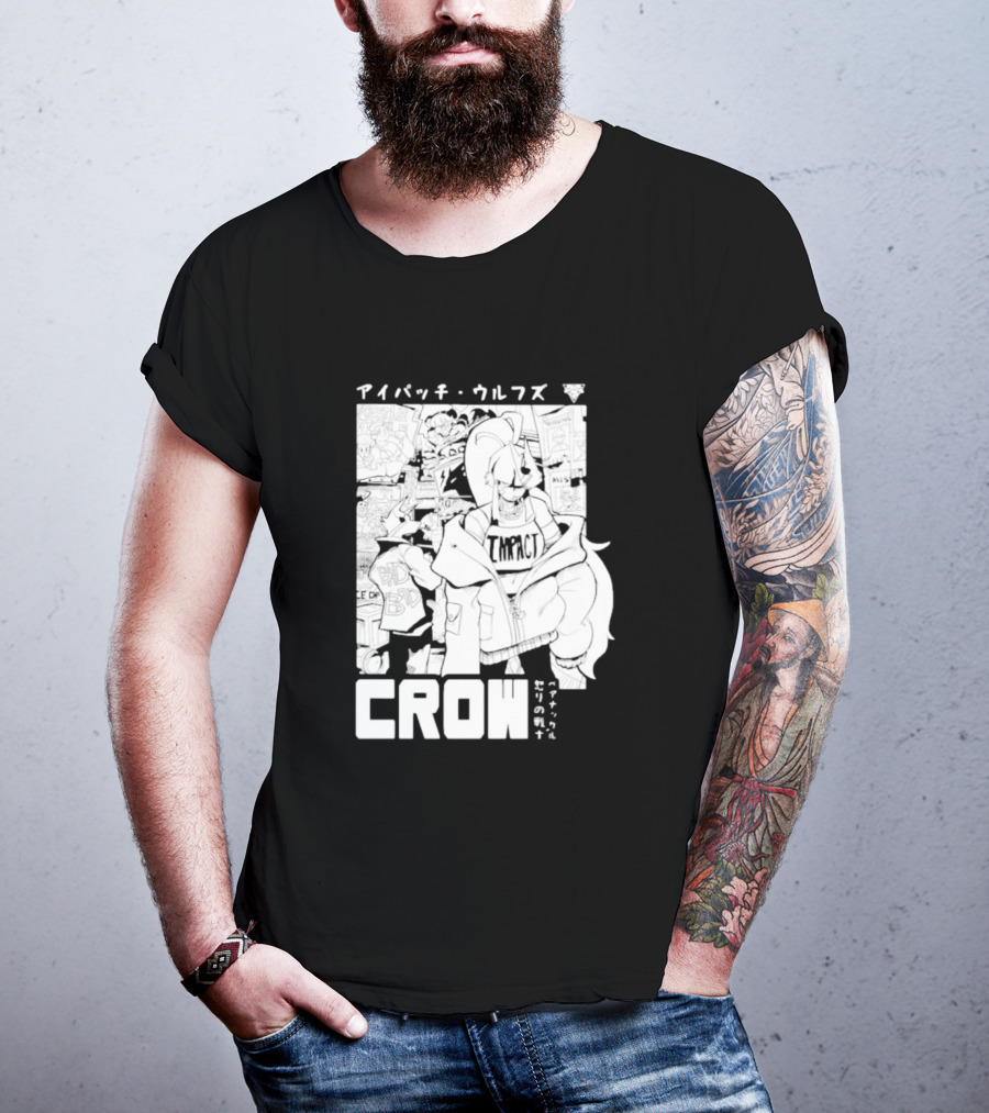 Crow Eyepatch Wolf Manga Style Impact Bad Edgy T-Shirt