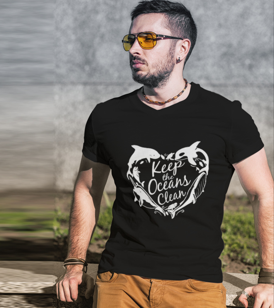 Keep The Oceans Clean Whale And Dolphin Heart T-Shirt