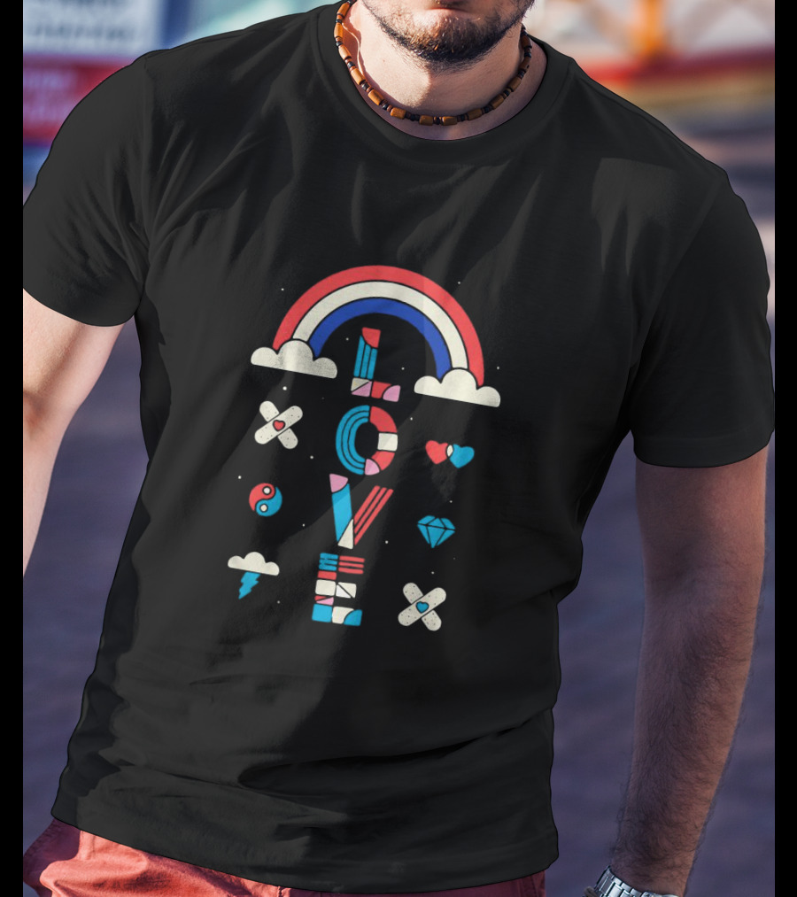 Rainbow Cloud Love Heart Diamond Yin Yang Iconic T-Shirt