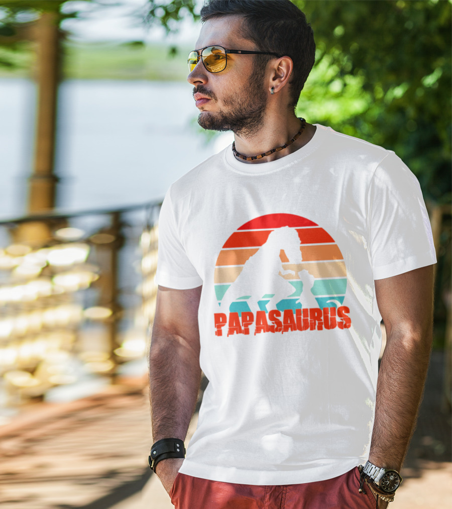 Papasaurus Vintage Father's Day Dinosaur Sunset T-Shirt