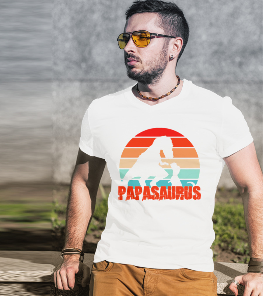 Papasaurus Vintage Father's Day Dinosaur Sunset T-Shirt