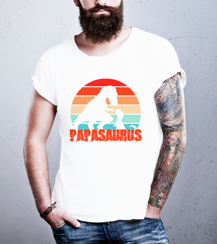 Papasaurus Vintage Father's Day Dinosaur Sunset T-Shirt