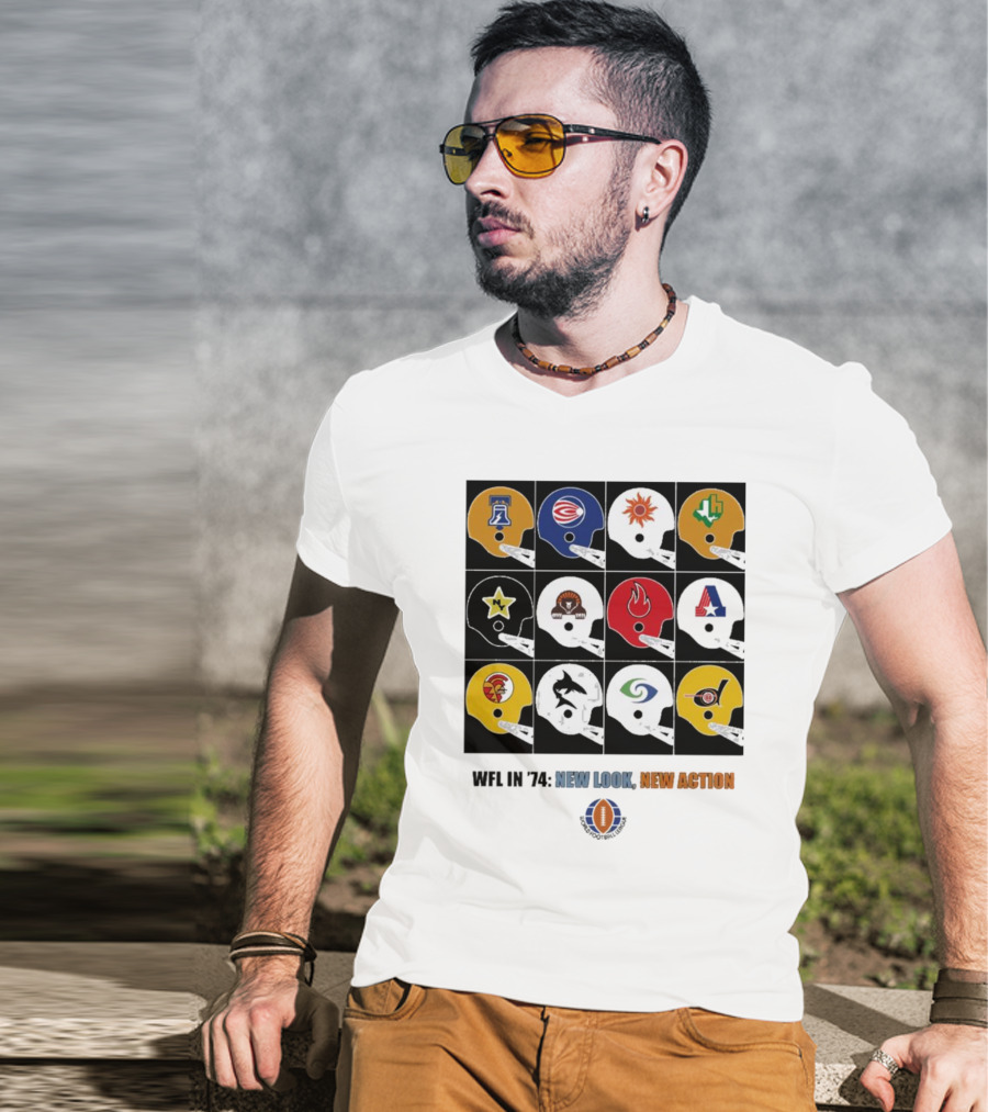 WFL In 1974 New Look New Action World Football League Helmets Collection T-Shirt