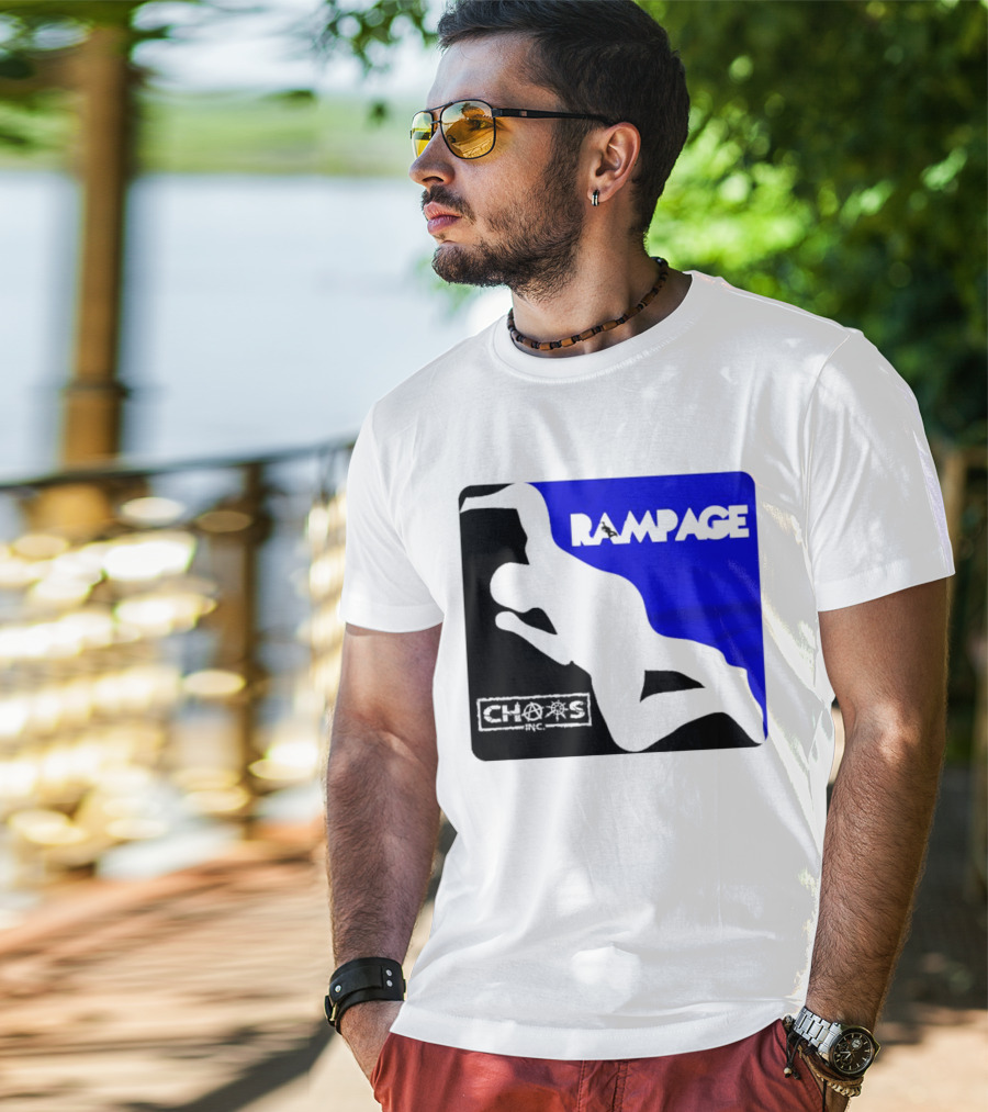 Rampage Chaos Inc Silhouette Blue Background T-Shirt