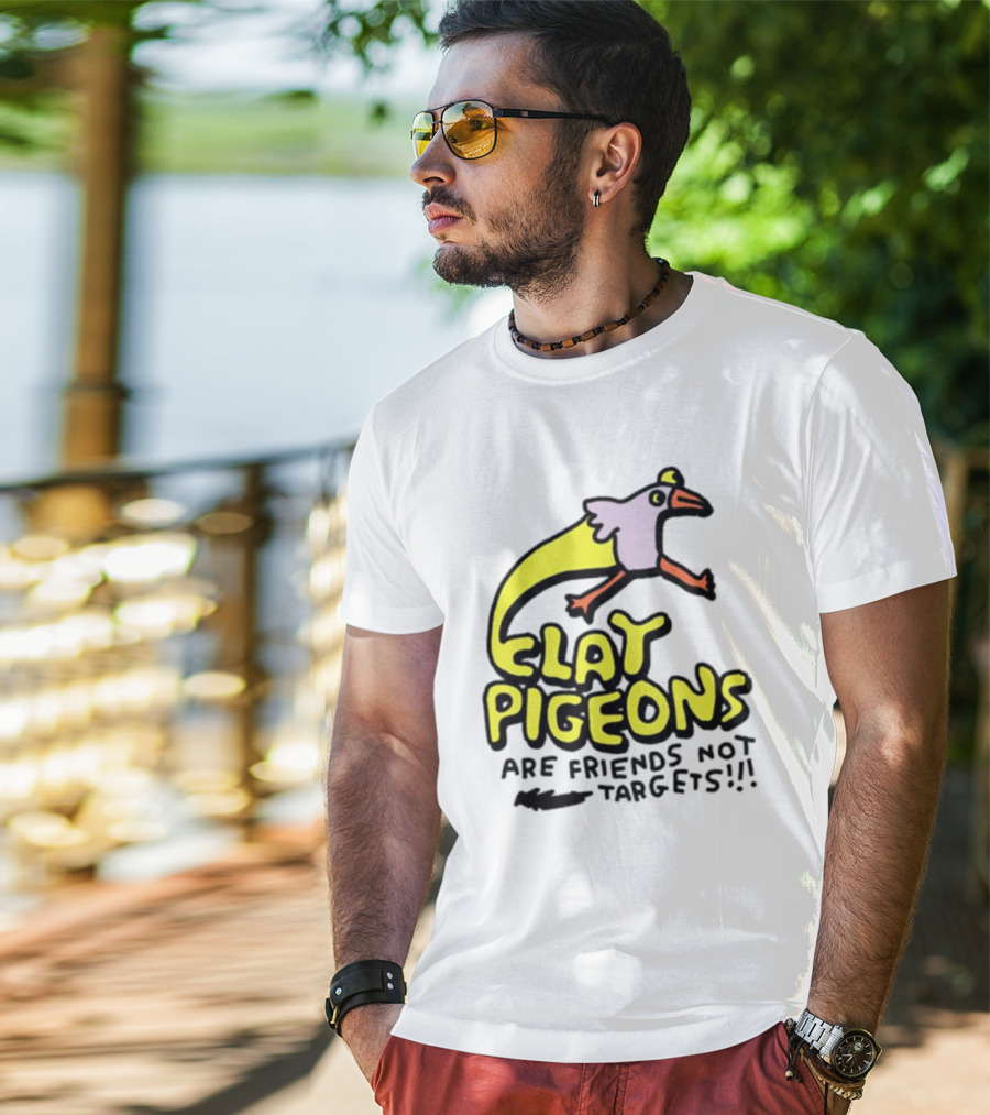 Clay Pigeons Are Friends Not Targets Fun Bird Cartoon T-Shirt