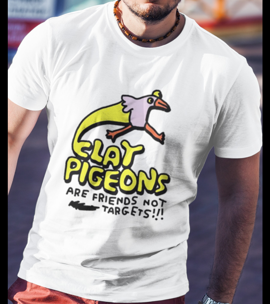 Clay Pigeons Are Friends Not Targets Fun Bird Cartoon T-Shirt