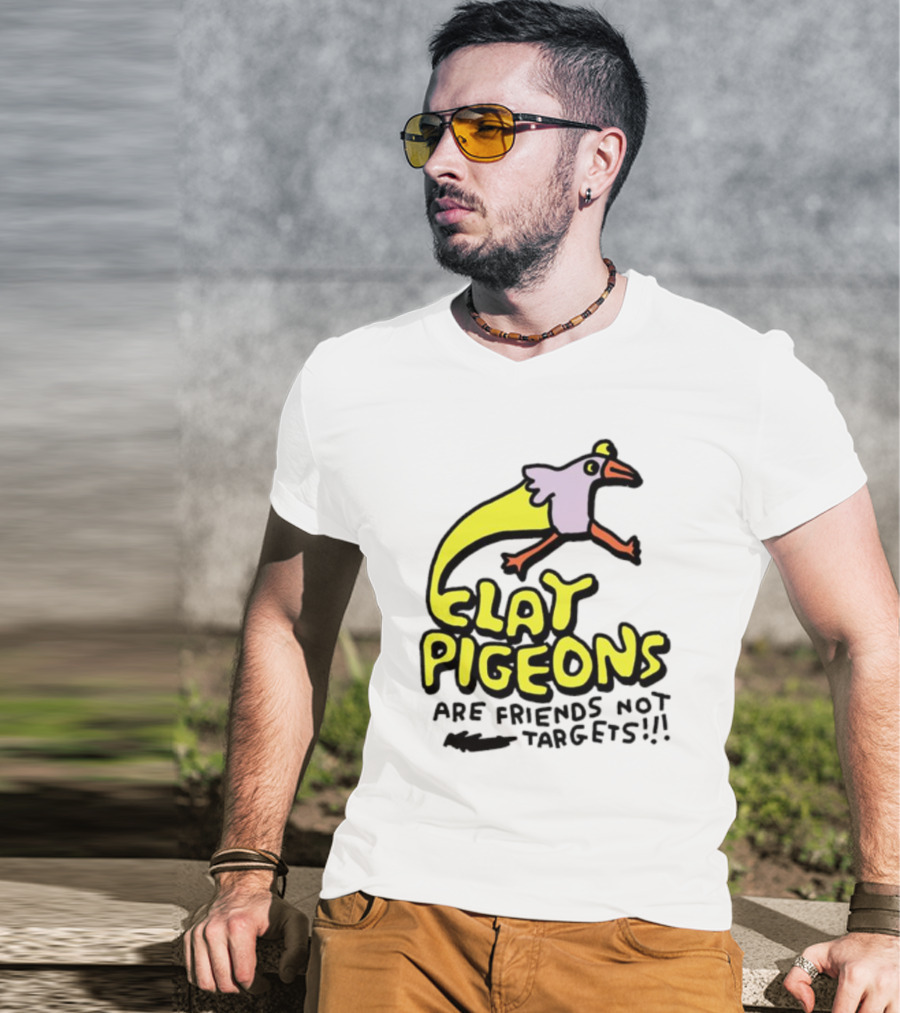 Clay Pigeons Are Friends Not Targets Fun Bird Cartoon T-Shirt