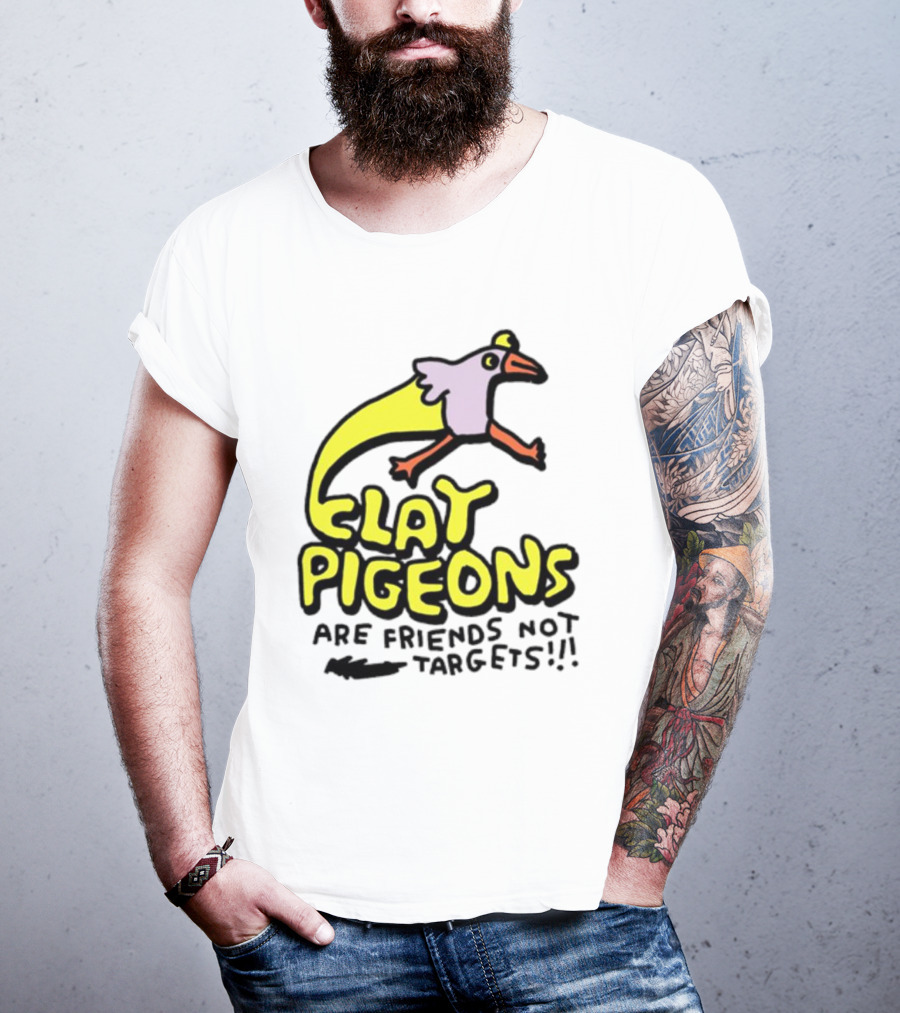 Clay Pigeons Are Friends Not Targets Fun Bird Cartoon T-Shirt
