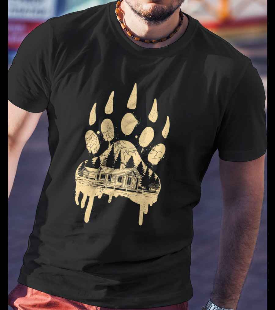 A Beary Good Home Cabin In Bear Pawprint Forest T-Shirt