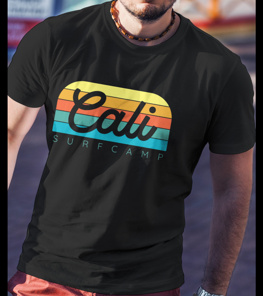 Cali Surf Camp Vintage Sunset Stripes T-Shirt