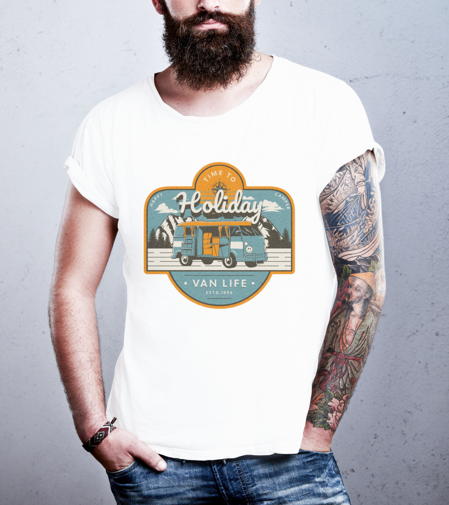 Time To Holiday Happy Camper Van Life Estd. 1896 T-Shirt