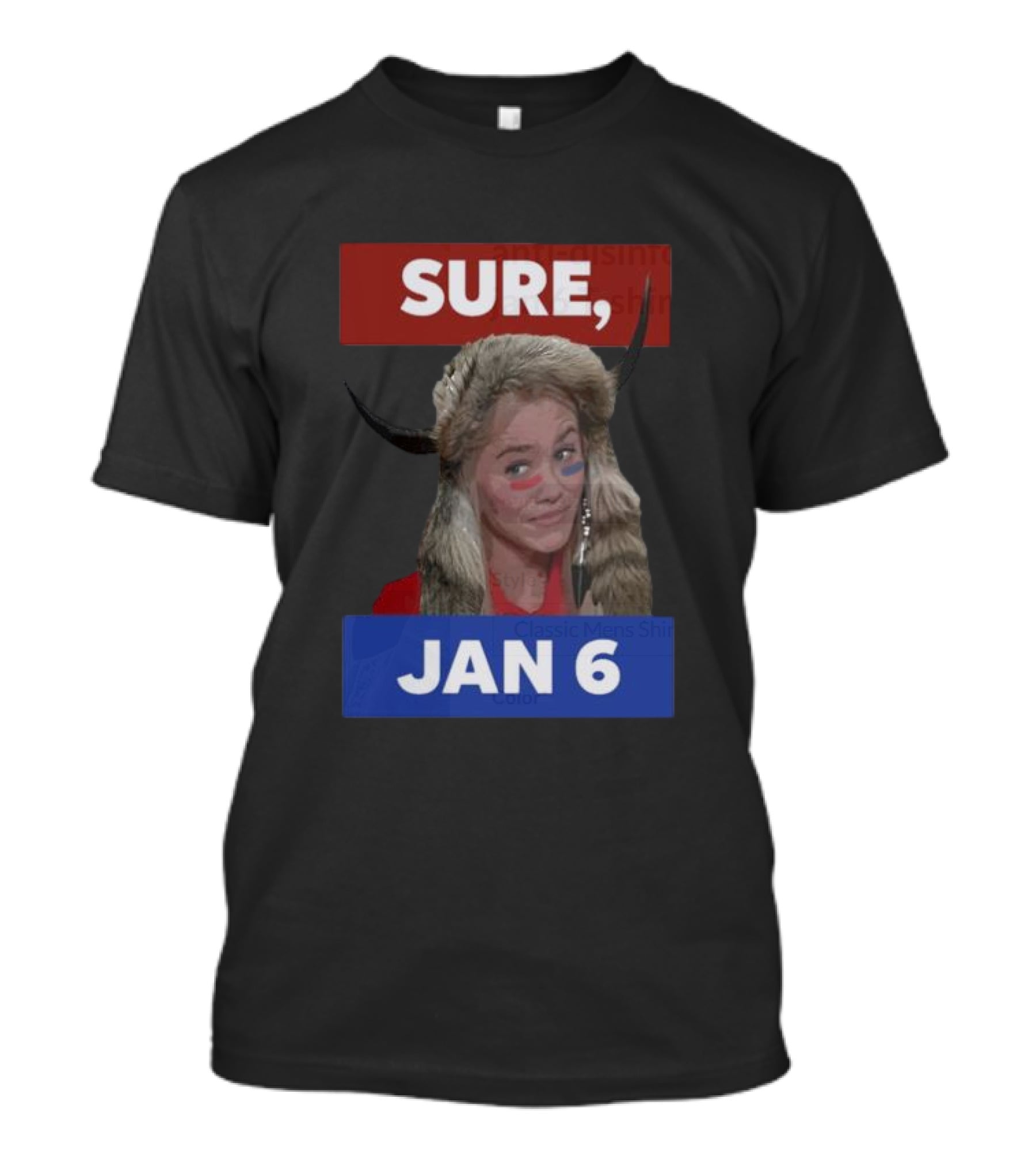 Jim Stewartson Anti-Disinfo Activist Sure Jan 6 Horned Headdress Red Blue Face Paint T-Shirt