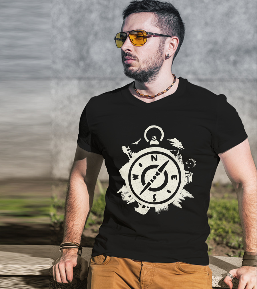 Wilderness Adventure Compass Exploring North South East West Nature Elements T-Shirt