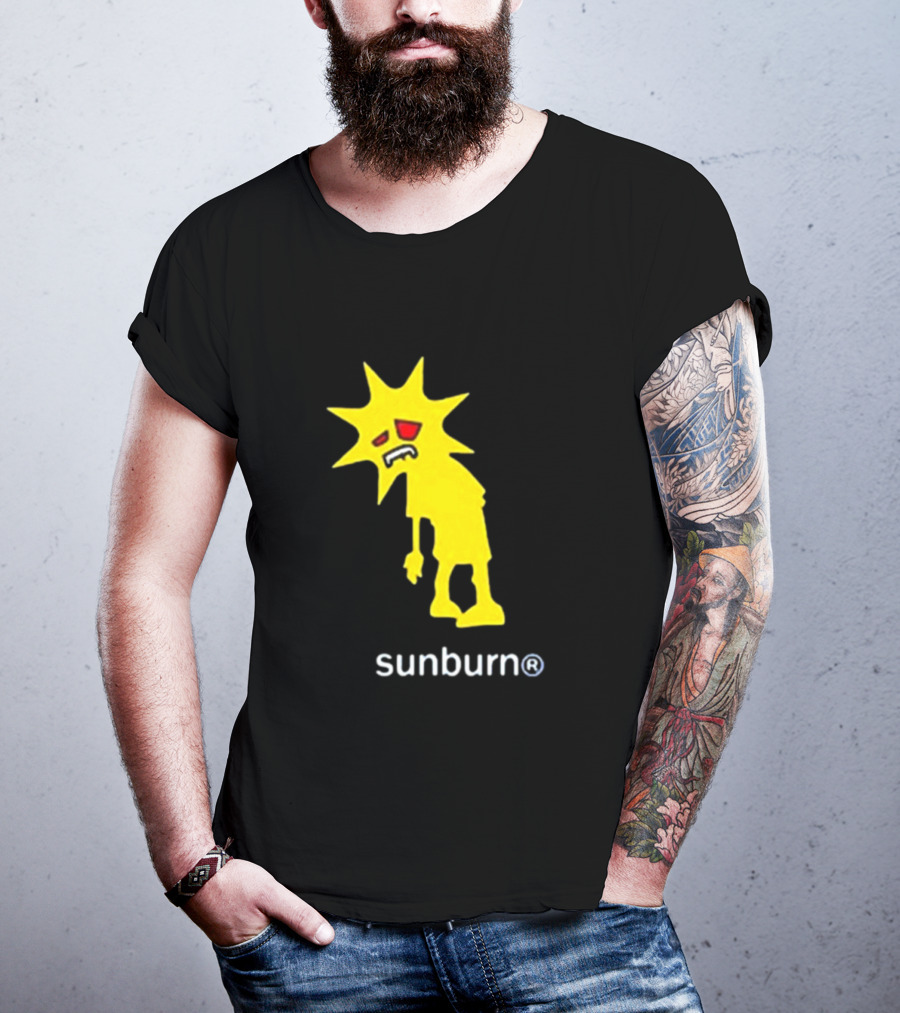 Sunburn Tired Cartoon Sun With Red Eyes And Trademark T-Shirt
