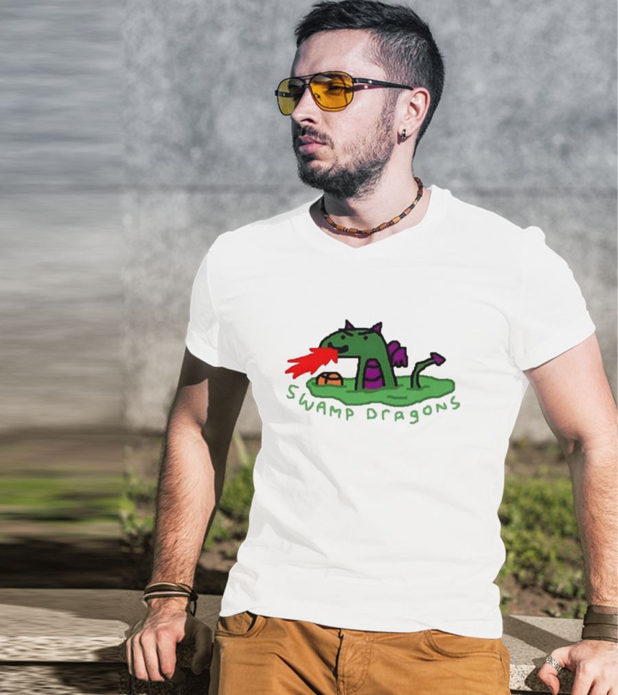 Swamp Dragons Playful Fire-Breathing Cartoon T-Shirt
