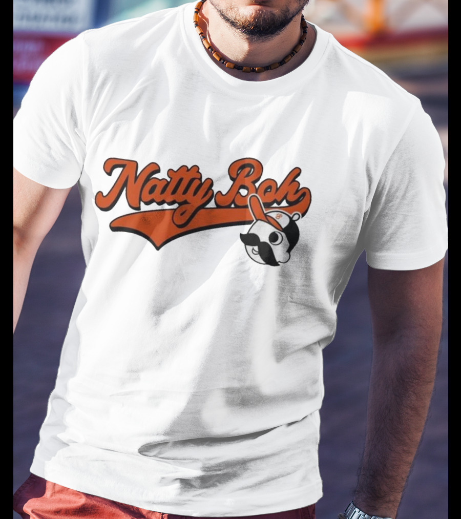 Natty Boh National Bohemian Mustache Character With Baseball Hat T-Shirt