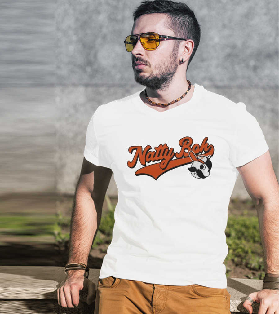 Natty Boh National Bohemian Mustache Character With Baseball Hat T-Shirt