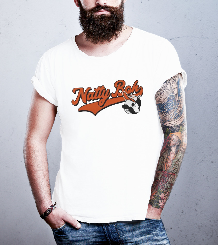 Natty Boh National Bohemian Mustache Character With Baseball Hat T-Shirt