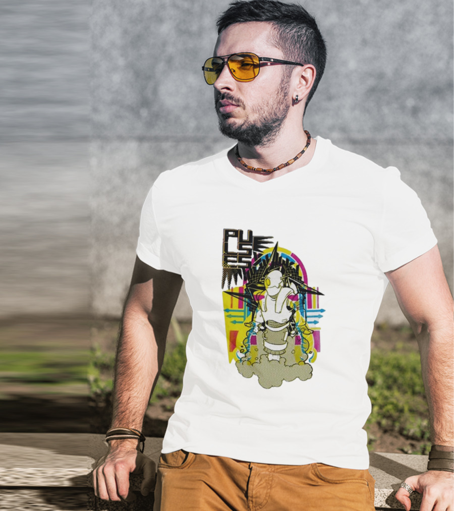 Pulses Futuristic Robot With Colorful Abstract Geometric Background T-Shirt