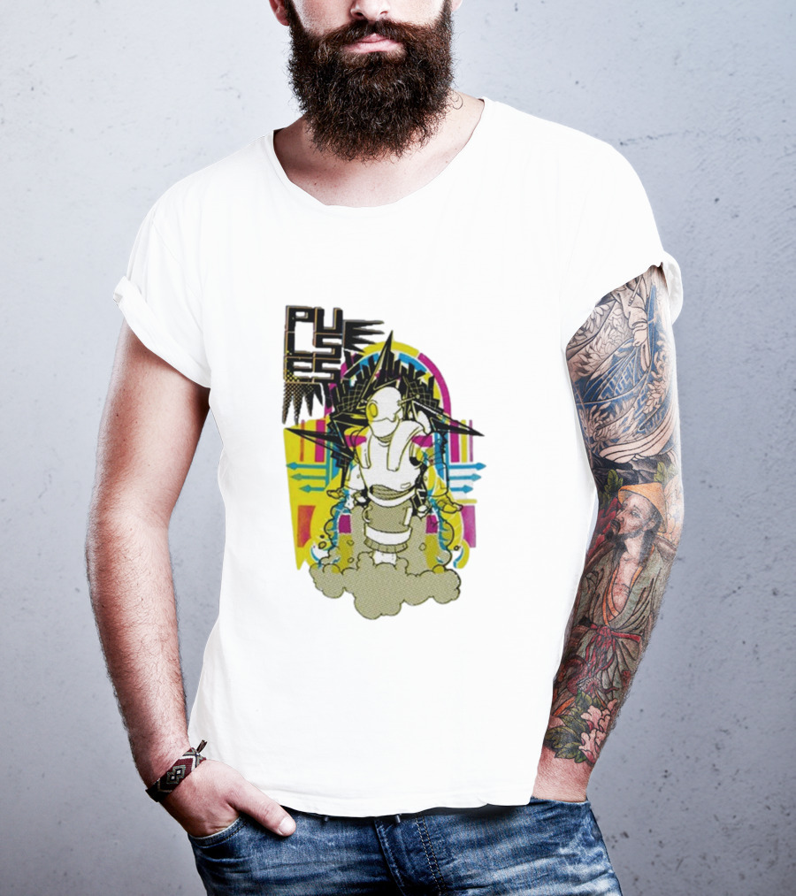 Pulses Futuristic Robot With Colorful Abstract Geometric Background T-Shirt
