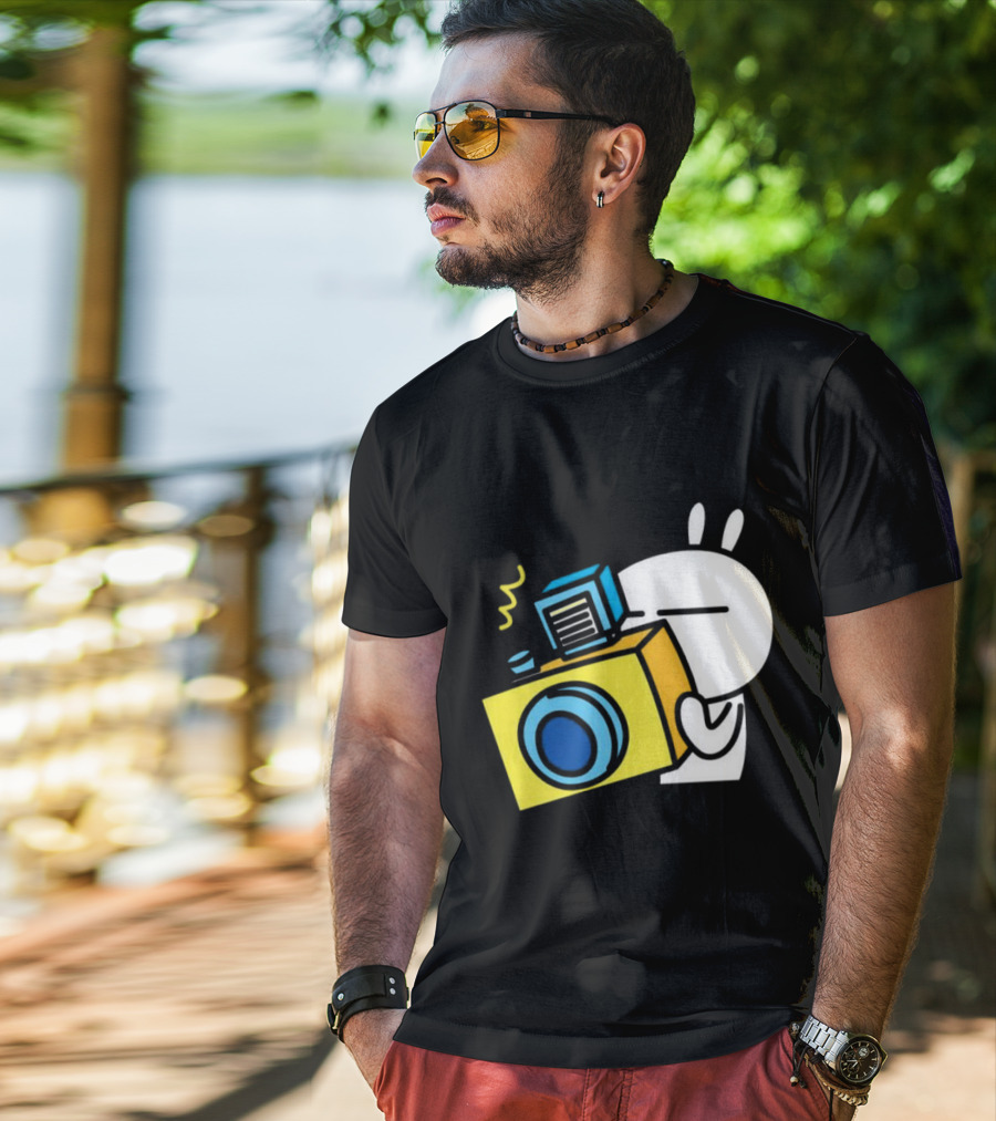 Tuzki Rabbit Camera Cartoon Character Photography T-Shirt