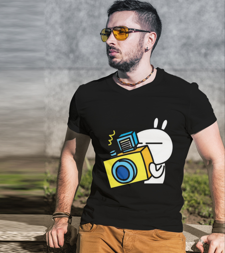 Tuzki Rabbit Camera Cartoon Character Photography T-Shirt