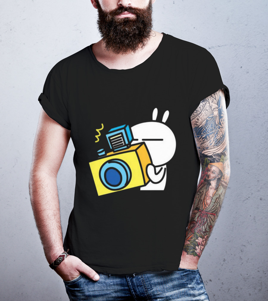 Tuzki Rabbit Camera Cartoon Character Photography T-Shirt