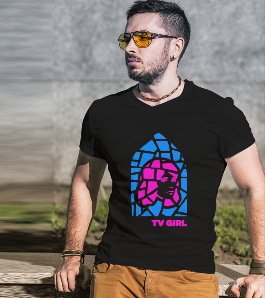 TV Girl Stain Glass Girl Blue Pink Face T-Shirt