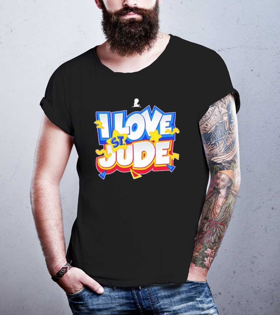 I Love St Jude Cartoon Yellow Stars And Blue Outline T-Shirt