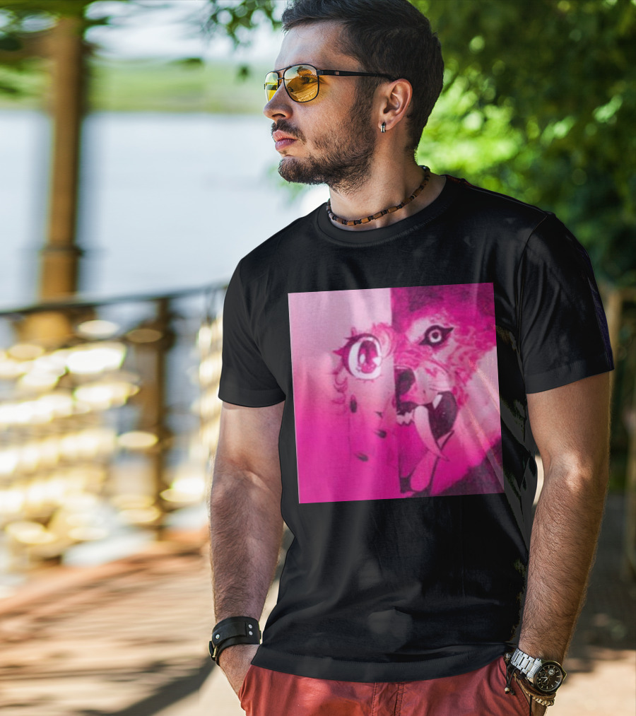 Dead On The Scene Wolf And Anime Girl Pink Contrast T-Shirt