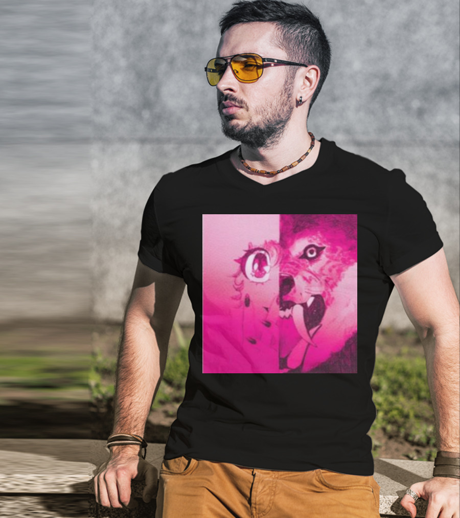 Dead On The Scene Wolf And Anime Girl Pink Contrast T-Shirt